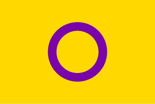 The intersex pride flag: A purple circle on a yellow background.